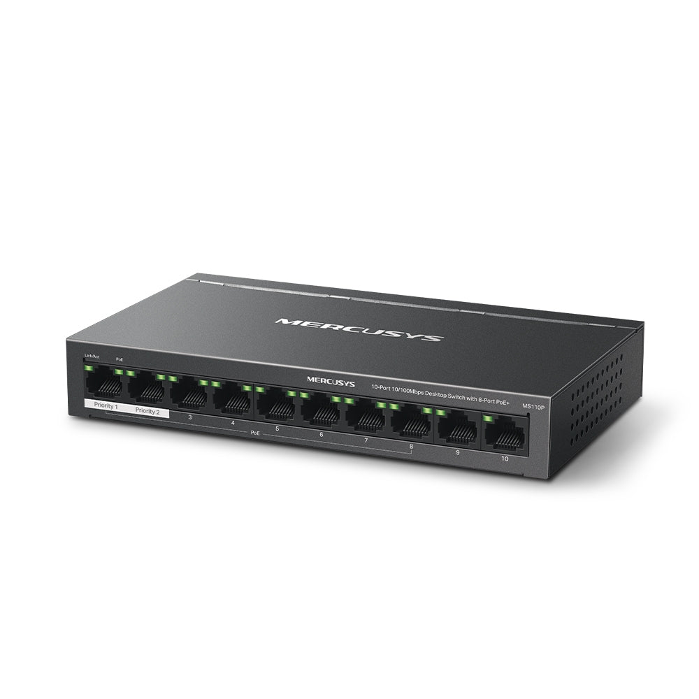 Mercusys MS110P 10-Port 10/100Mbps Desktop Switch with 8-Port PoE+ Mercusys MS110P 10-Port 10/100Mbps Desktop Switch with 8-Port PoE+